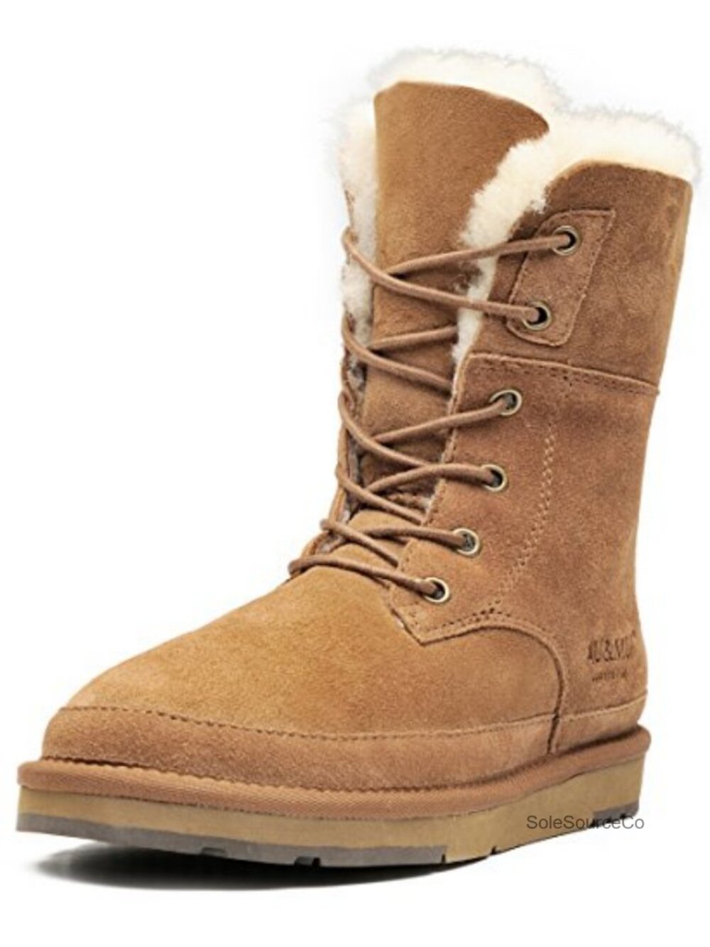 Shearling Leather Mid Calf Lace Up Winter Snow Boots